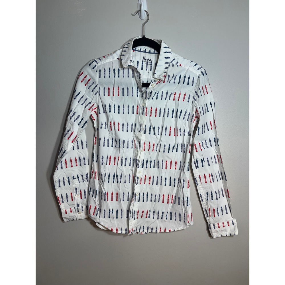 Boden Classic Shirt Womens US‎ 2 Big Ben London Print Cotton Button Down White